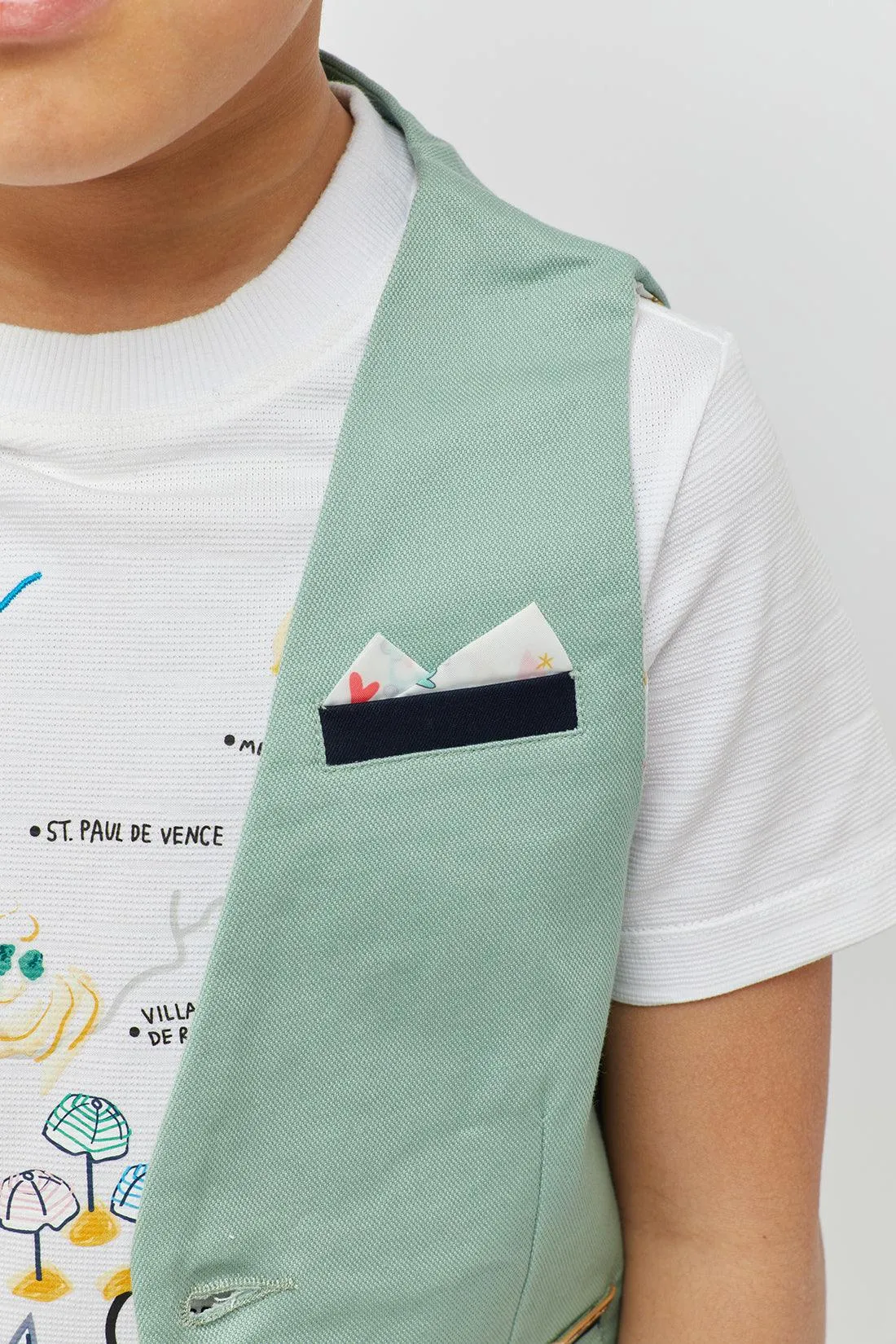 One Friday Kids Boys Green Cotton Waistcoat