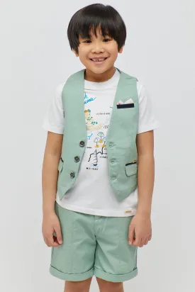 One Friday Kids Boys Green Cotton Waistcoat