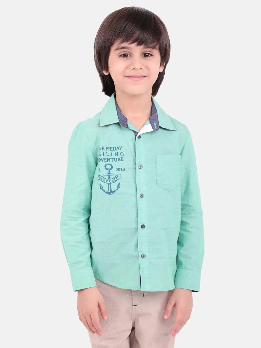 One Friday Kids For Boys Green Anchor Shirt