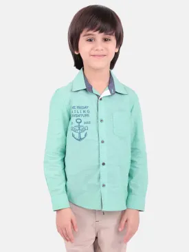 One Friday Kids For Boys Green Anchor Shirt