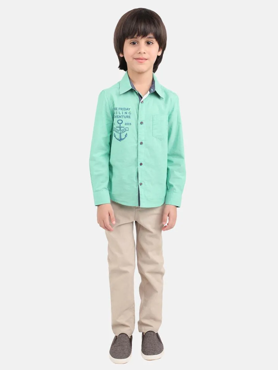 One Friday Kids For Boys Green Anchor Shirt