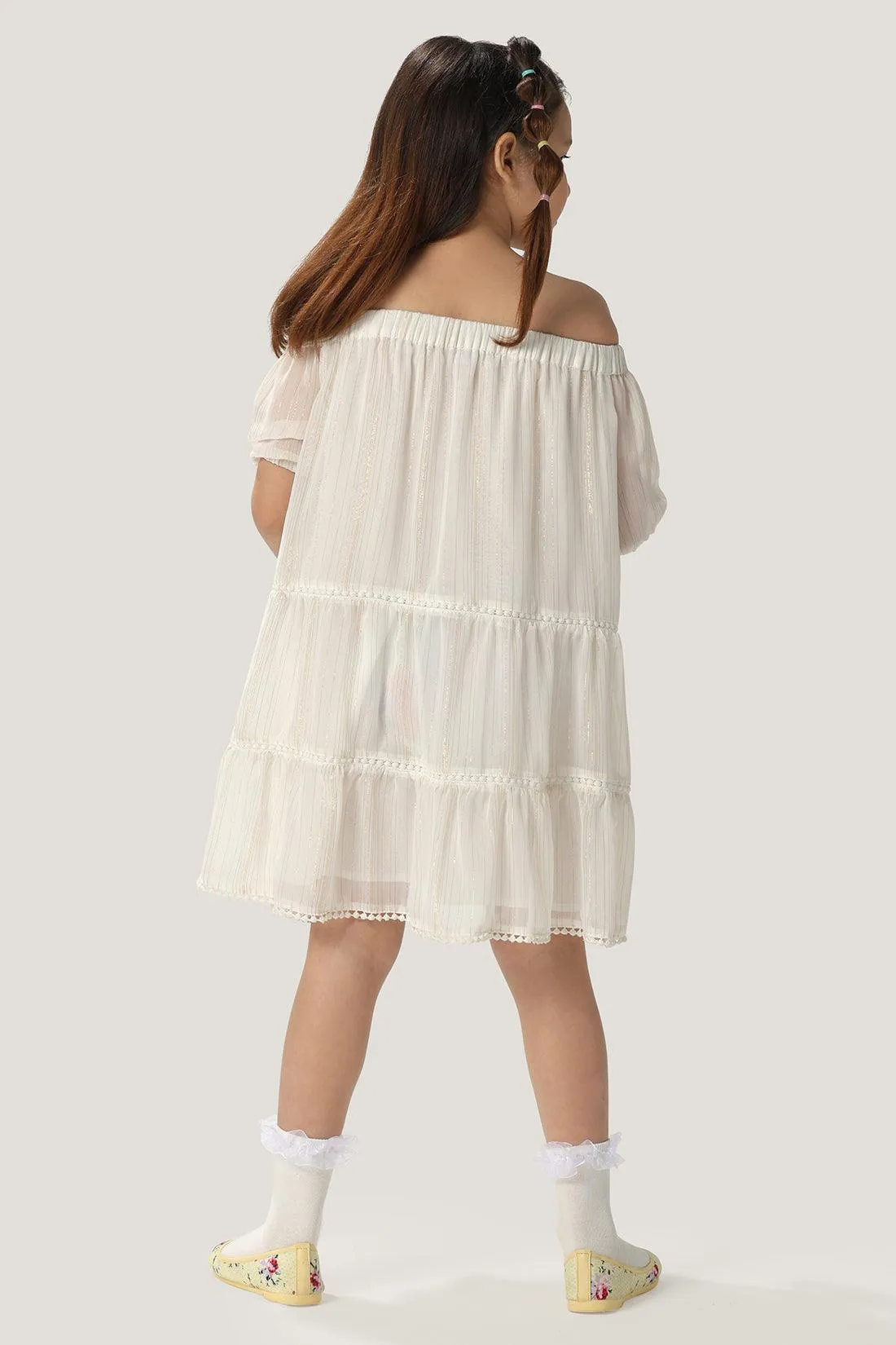One Friday Kids Girls White Off Shoulder Dress