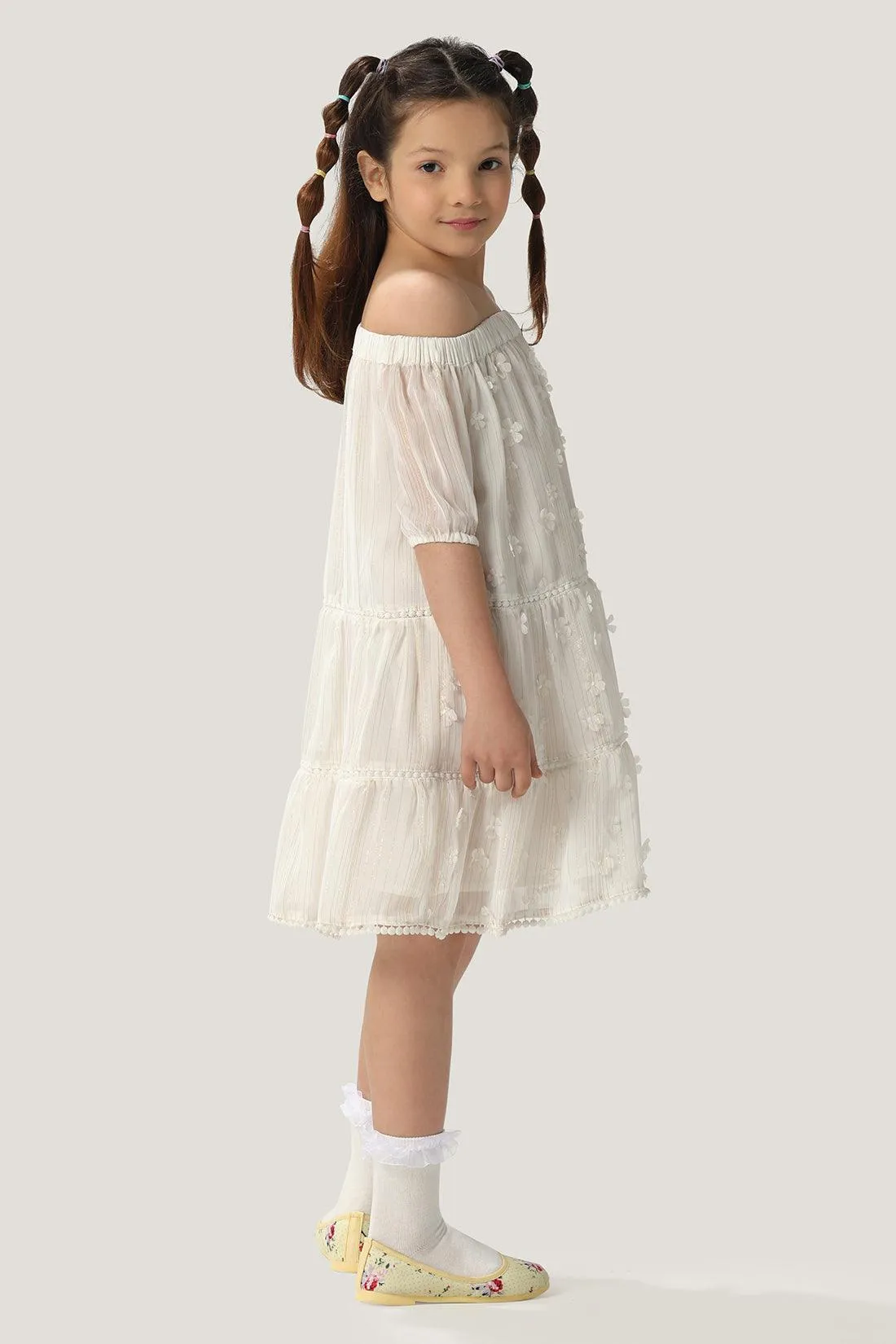 One Friday Kids Girls White Off Shoulder Dress