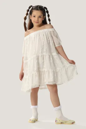 One Friday Kids Girls White Off Shoulder Dress