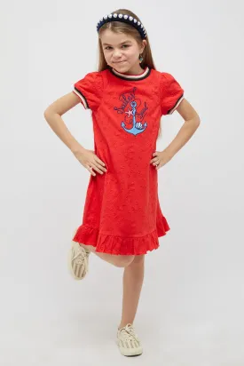 One Friday Red Printed Relaxed Dress