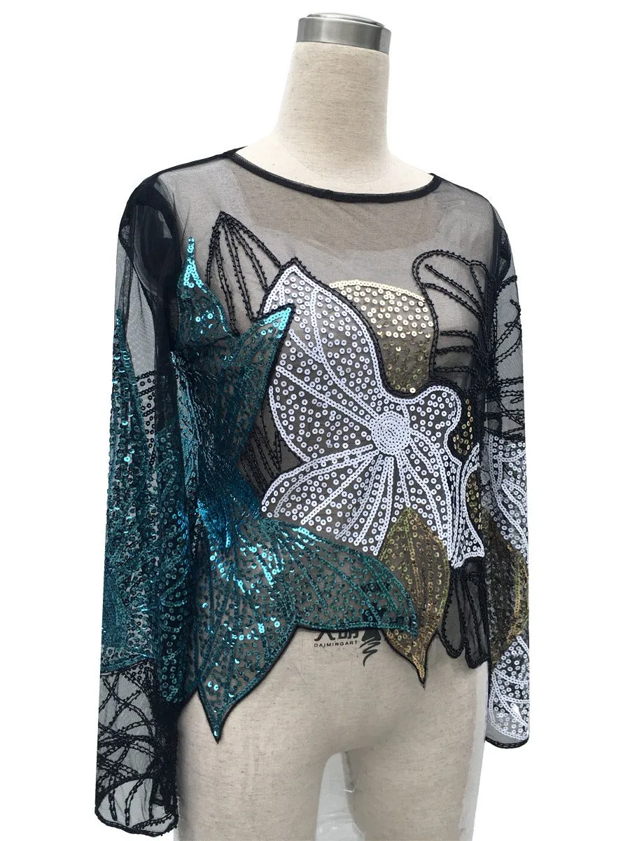 Pre Order:  Mesh Studded Sequin Cropped Top