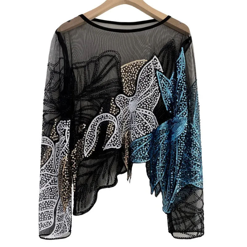 Pre Order:  Mesh Studded Sequin Cropped Top