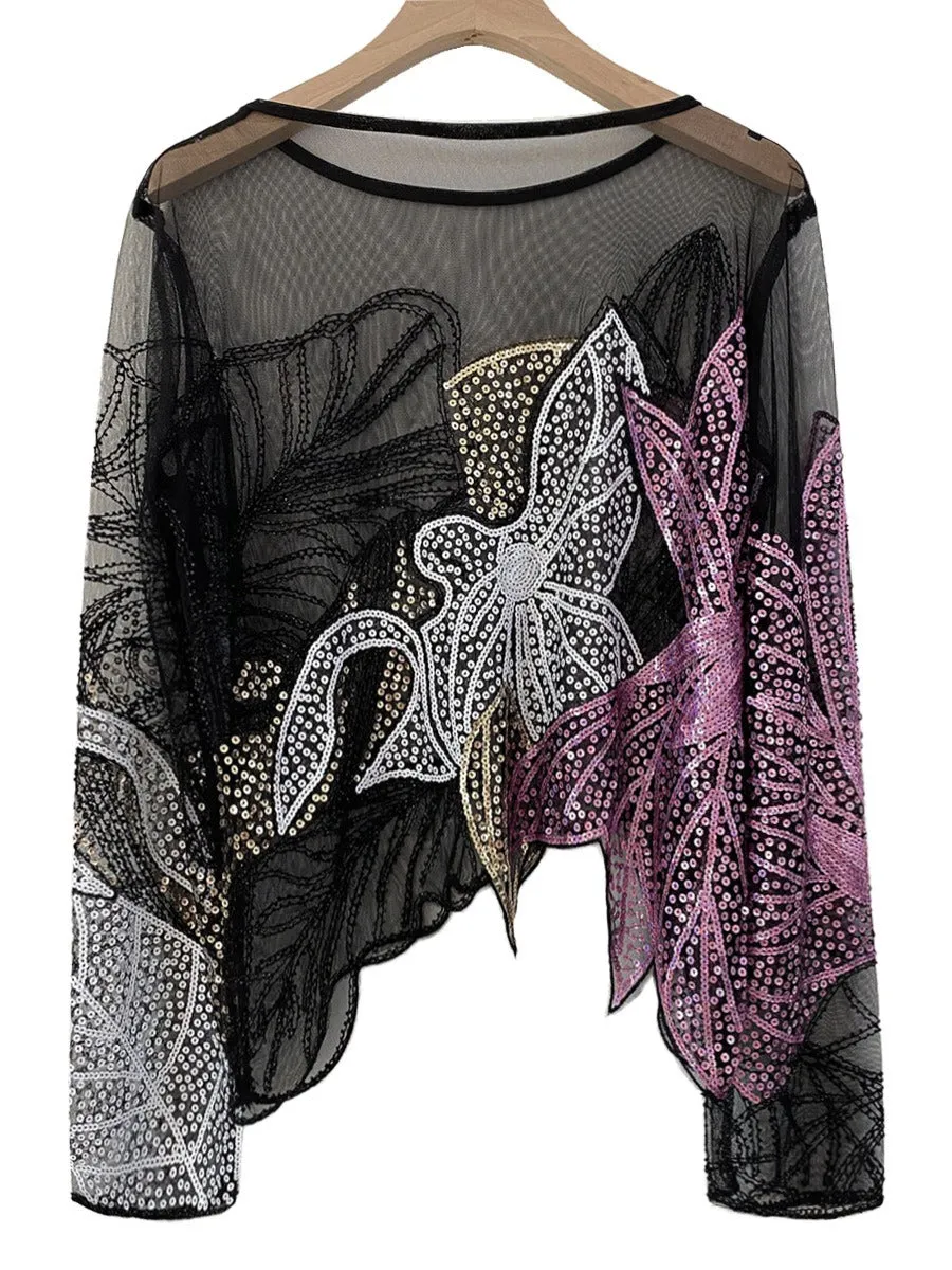 Pre Order:  Mesh Studded Sequin Cropped Top