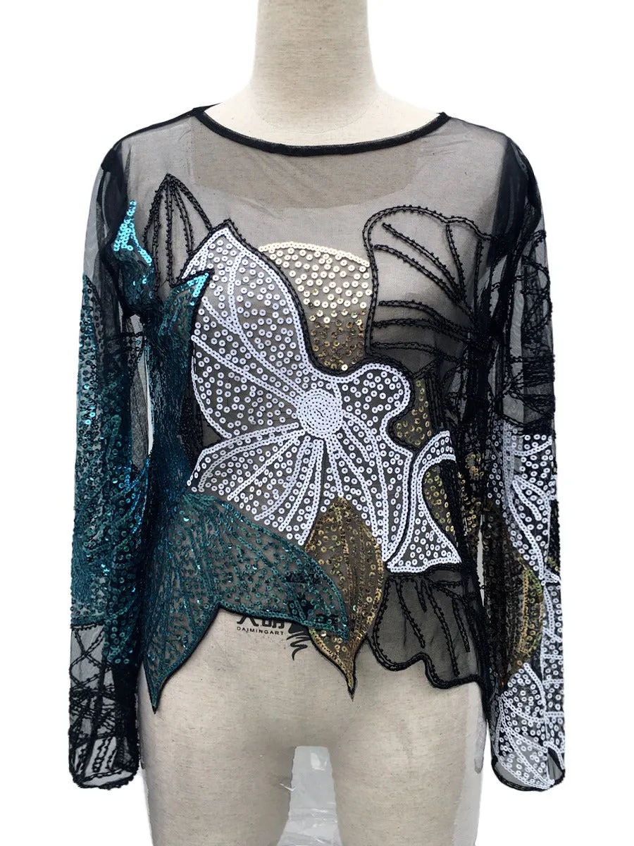Pre Order:  Mesh Studded Sequin Cropped Top
