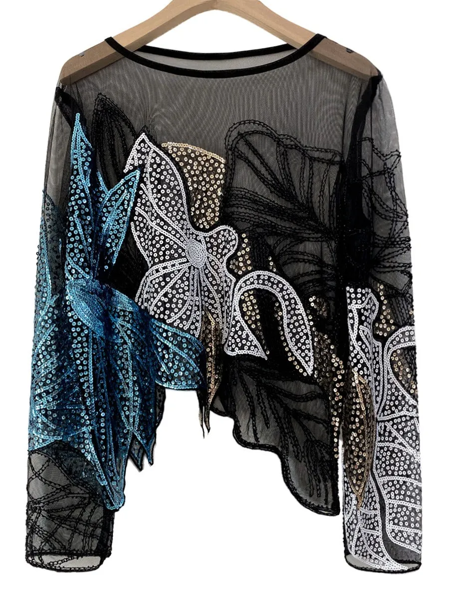 Pre Order:  Mesh Studded Sequin Cropped Top