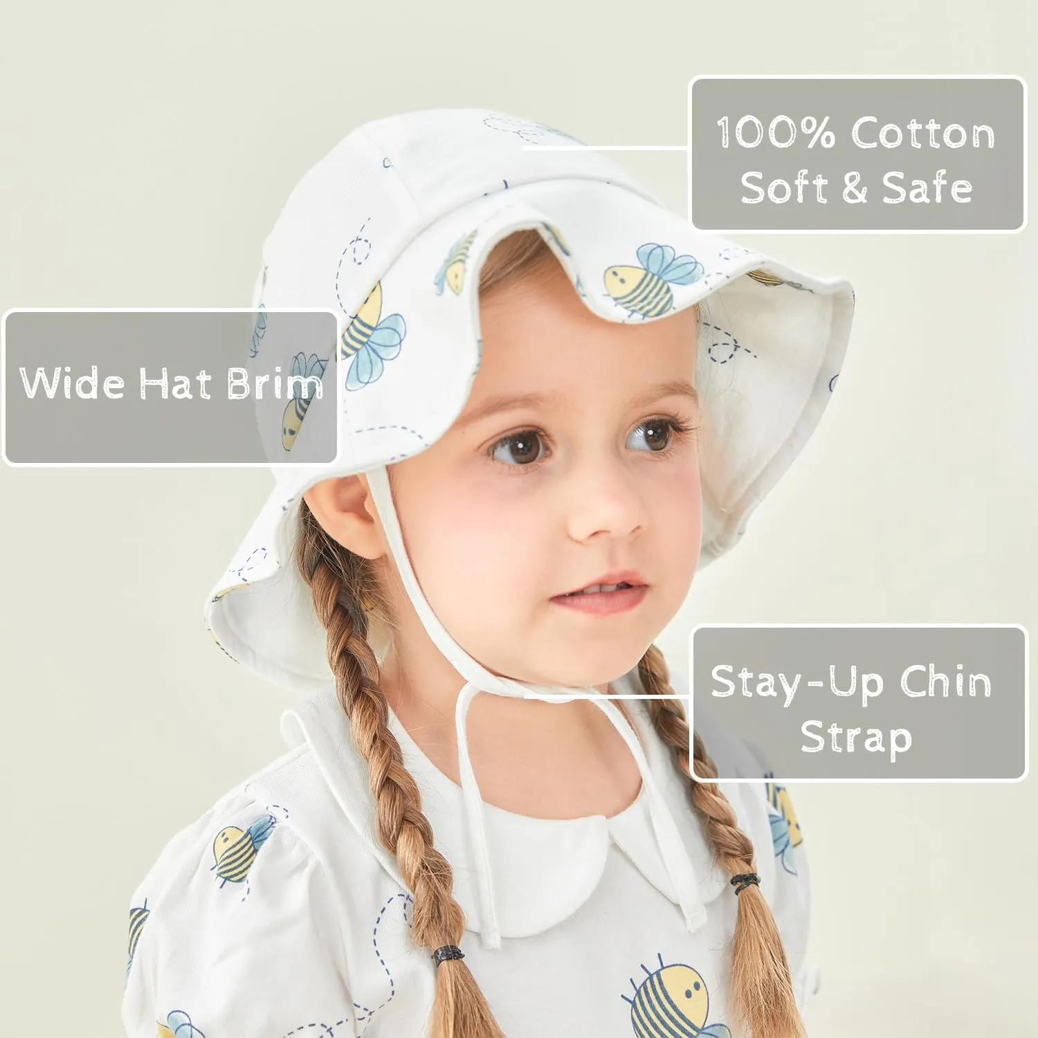 pureborn Baby Toddler Bucket Hat for Infant Boys Girls Kids Breathable Sun Hat with Chin Strap