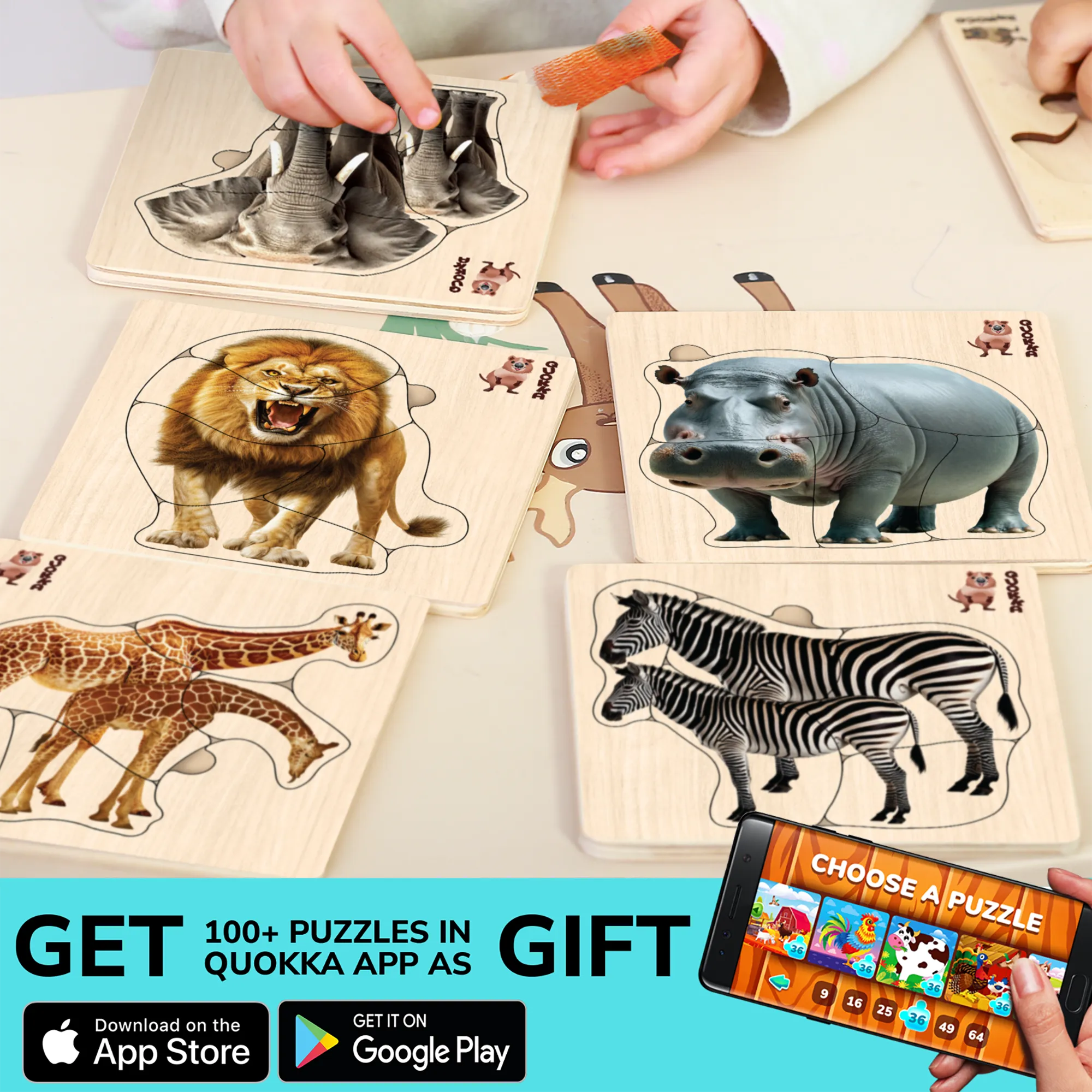 Realistic Wooden Puzzles for Toddlers  | Safari Animals