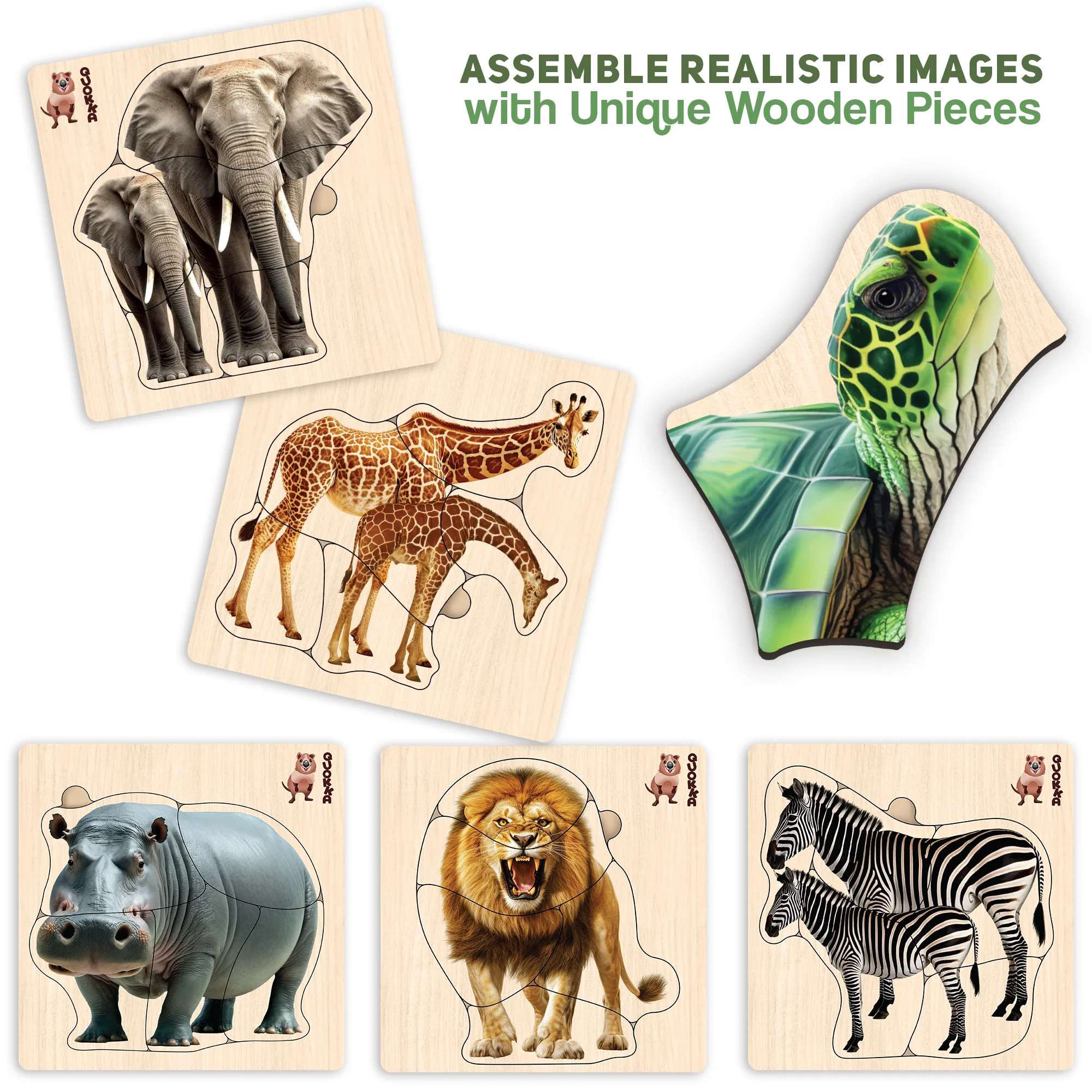 Realistic Wooden Puzzles for Toddlers  | Safari Animals