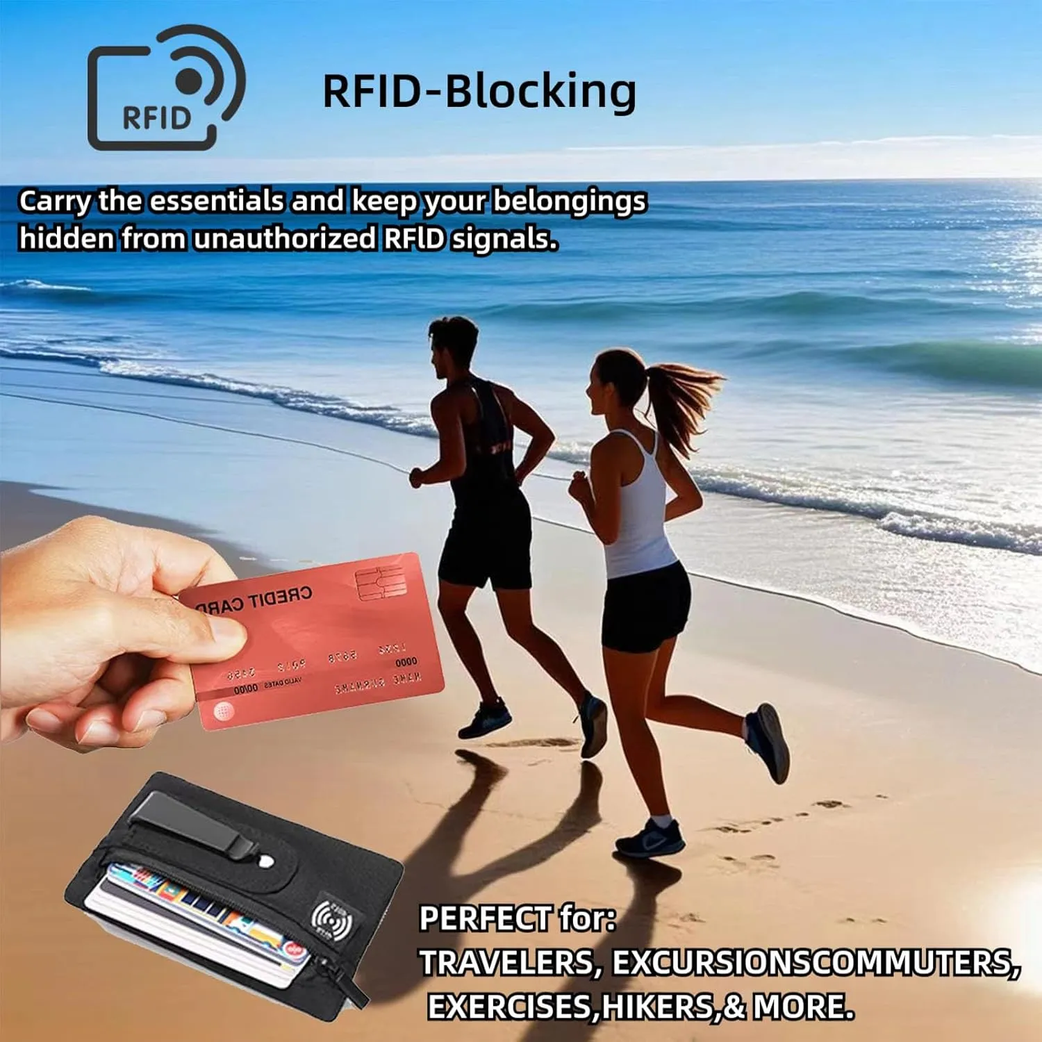 RFID Hidden Clip Stash Money Belt - Ultra Thin Anti-Theft Travel Pouch with Credit Card Slots for Women/Men, Perfect for International Travel, Daily Commute & Outdoor Activities (Deep Blue)