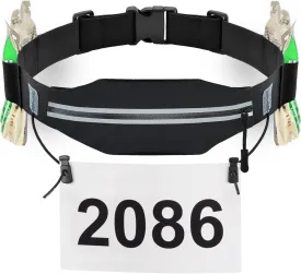 RJ-Sport Triathlon Belt with Pouch - Race Number Bib Holder with 6 Gel Loops, Ideal for Running, Cycling & Marathon (Black)