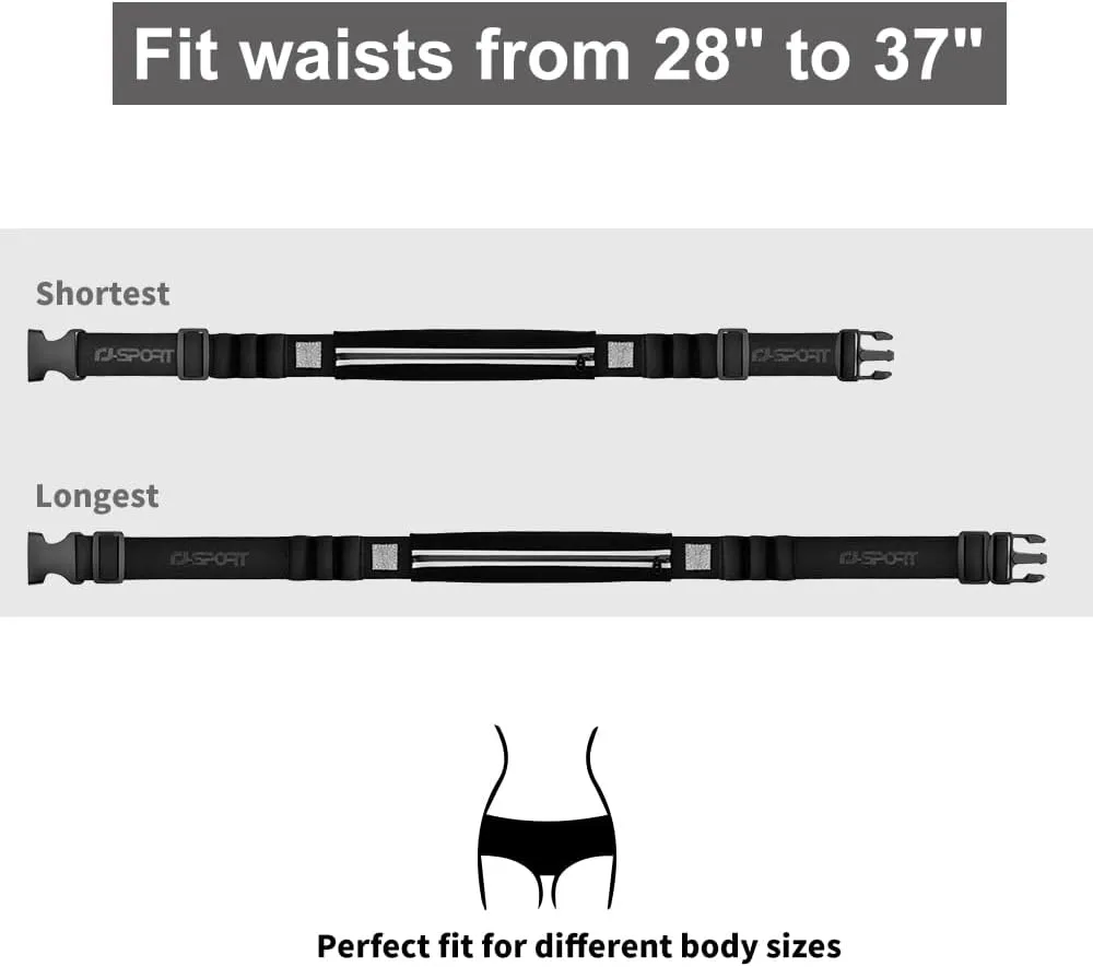 RJ-Sport Triathlon Belt with Pouch - Race Number Bib Holder with 6 Gel Loops, Ideal for Running, Cycling & Marathon (Black)