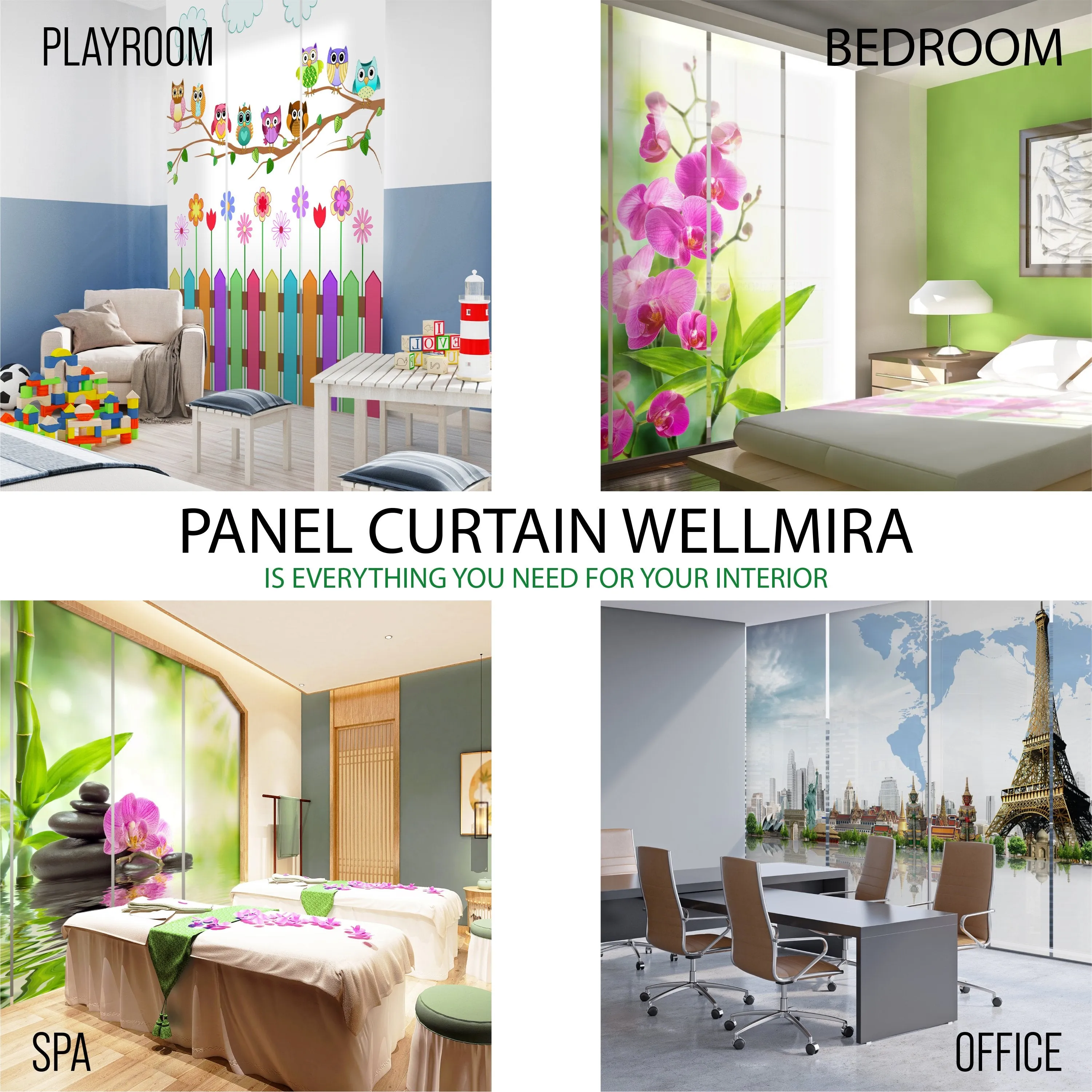 Set of 6 Panel Curtains Bookcase