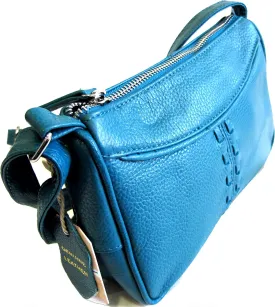 Single Long Strap Genuine Leather Cross Body Casual Day Purse Braid Design -TEAL BLUE