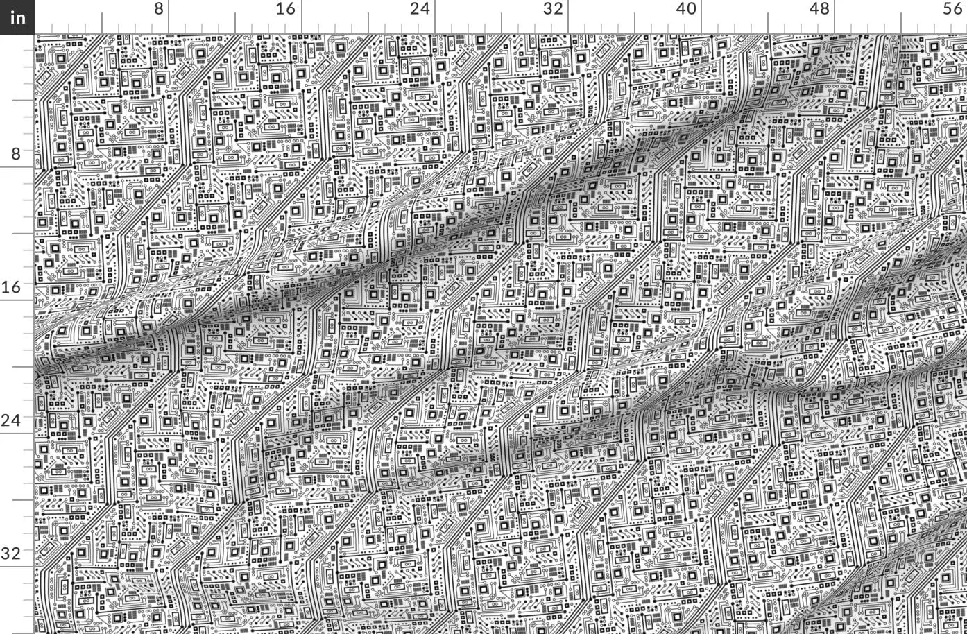 Spoonflower Fabric - Robot Circuit Board Black White Nerd Geek Digital Computer Printed on Denim Fabric Fat Quarter - Bottomweight Apparel Home Decor Upholstery