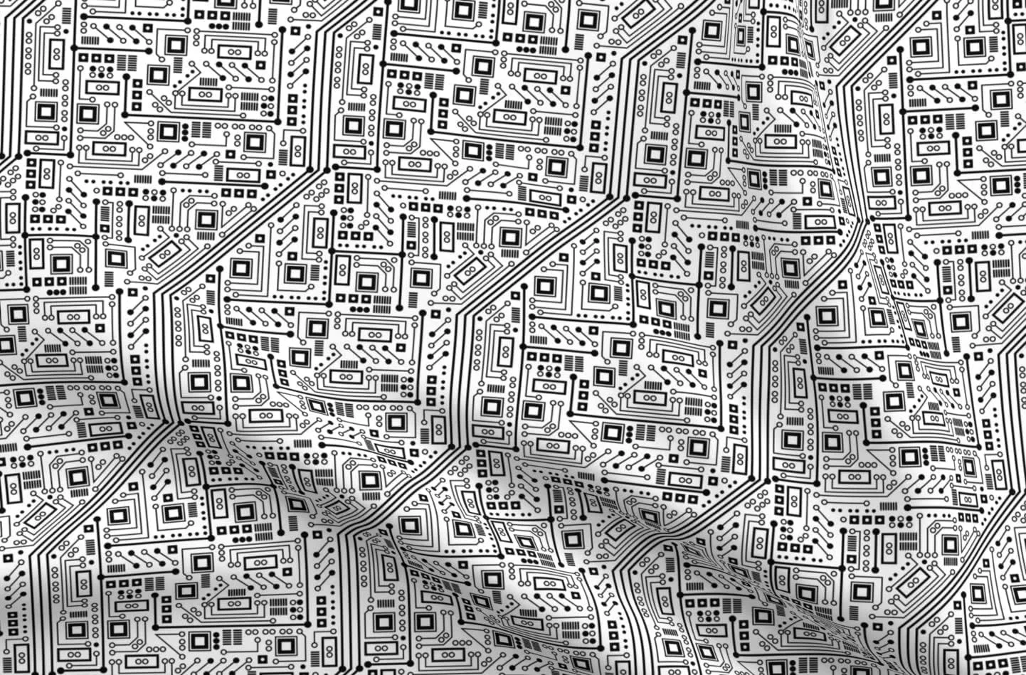 Spoonflower Fabric - Robot Circuit Board Black White Nerd Geek Digital Computer Printed on Denim Fabric Fat Quarter - Bottomweight Apparel Home Decor Upholstery