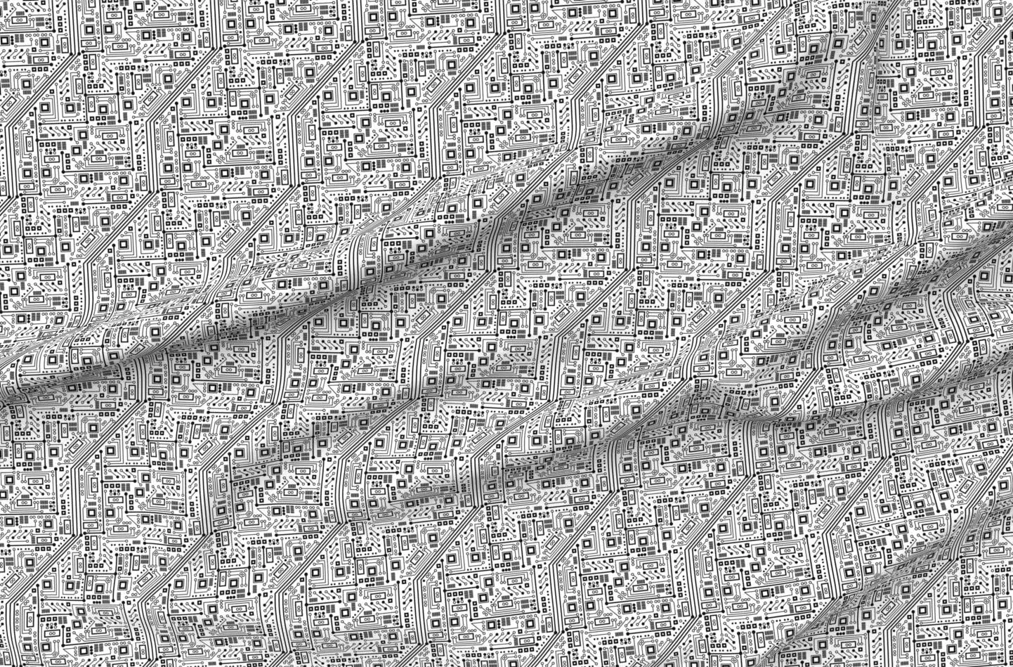 Spoonflower Fabric - Robot Circuit Board Black White Nerd Geek Digital Computer Printed on Denim Fabric Fat Quarter - Bottomweight Apparel Home Decor Upholstery