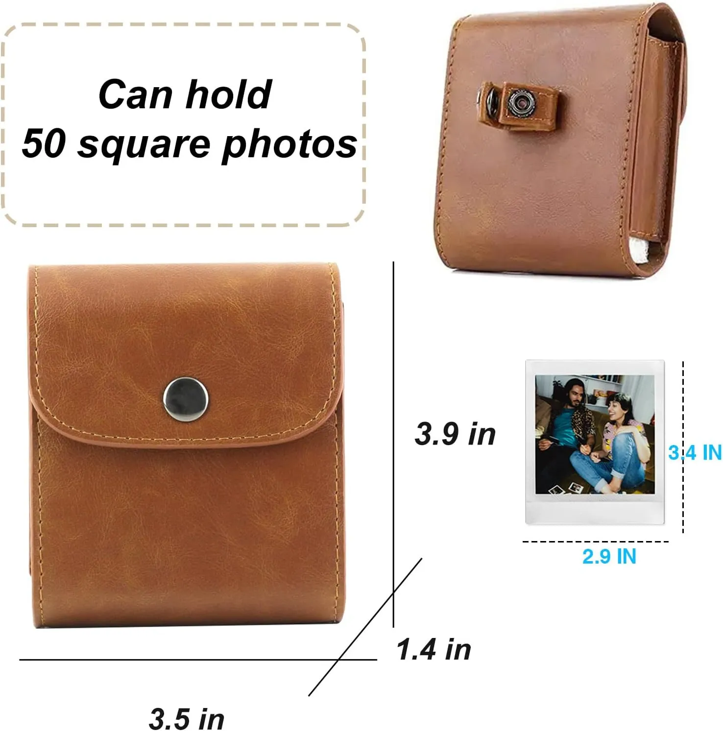 SQ Photo Pouch Album for Fujifilm Instax Square SQ40 SQ1 SQ20 SQ10 SQ6 SP-3 Instant Camera Film 2.9x3.4 Inch Film Accessories Case Bag with Soft PU Leather Material (Brown)