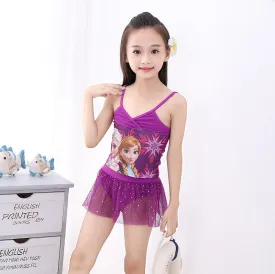 Swimsuit Split Bikini Girls' Two-Piece Dress  Cartoon Print Swimwear