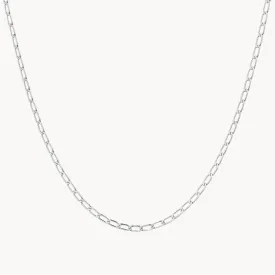 Thin Flat Curb Chain Necklace in Silver