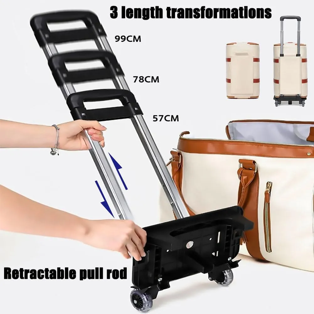 Trendfetchus Foldable Travel Bag 2.0 with Wheels, 60L 2 in 1 Convertible PU Waterproof Large Capacity Foldable Travel Bag with Trolley Glide Wheels for Travel & Airplane (Black, With wheels)