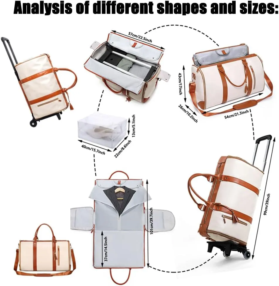 Trendfetchus Foldable Travel Bag 2.0 with Wheels, 60L 2 in 1 Convertible PU Waterproof Large Capacity Foldable Travel Bag with Trolley Glide Wheels for Travel & Airplane (Black, With wheels)