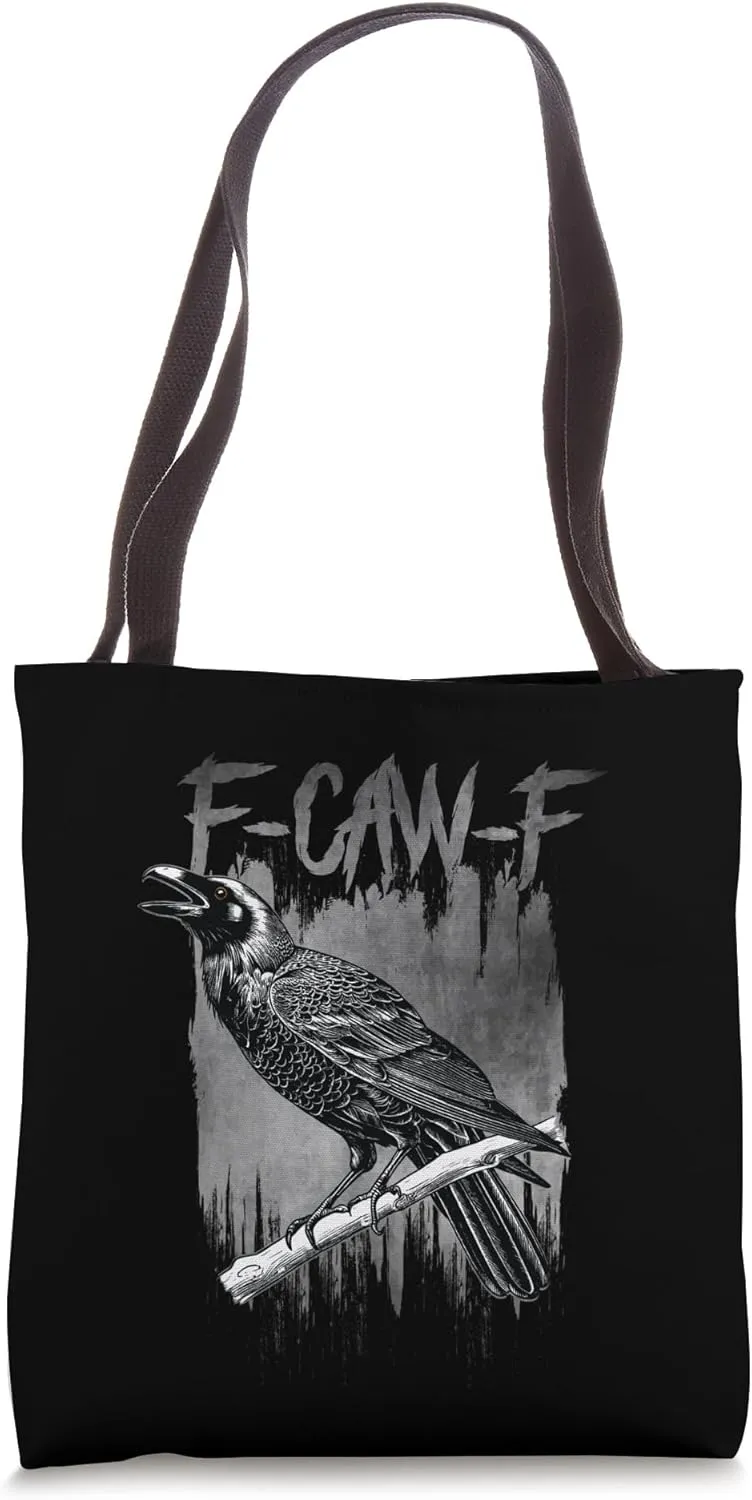 Vintage Crow F Caw F Funny Black Bird Lover Raven Gothic Tote Bag