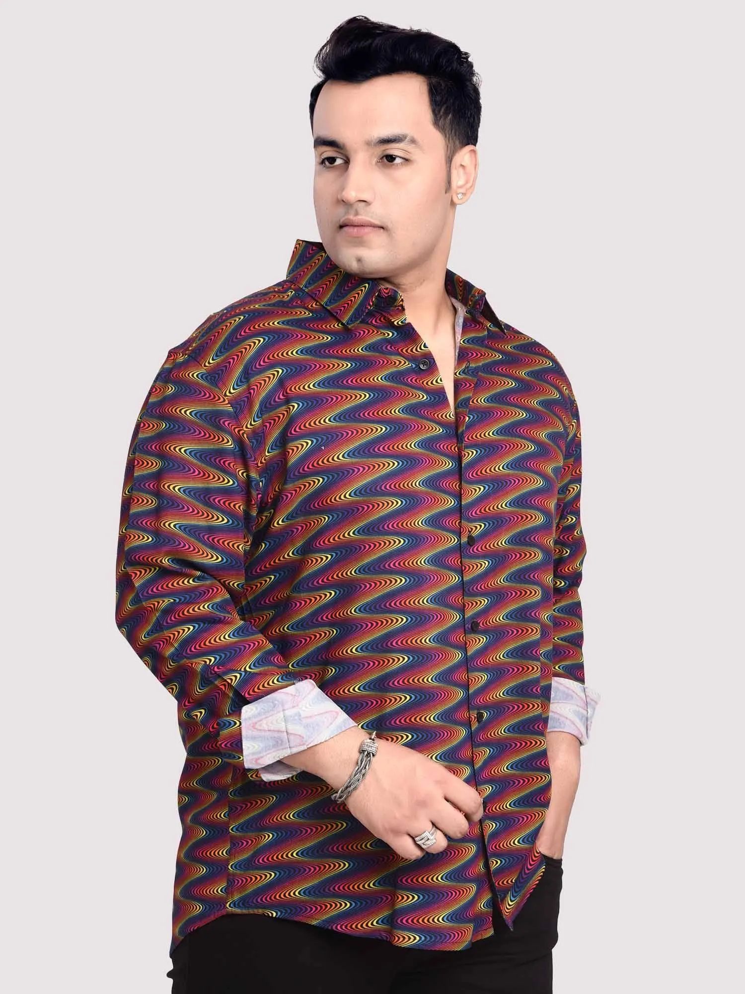 Wave Printed Cotton Full sleeve Men's Plus size