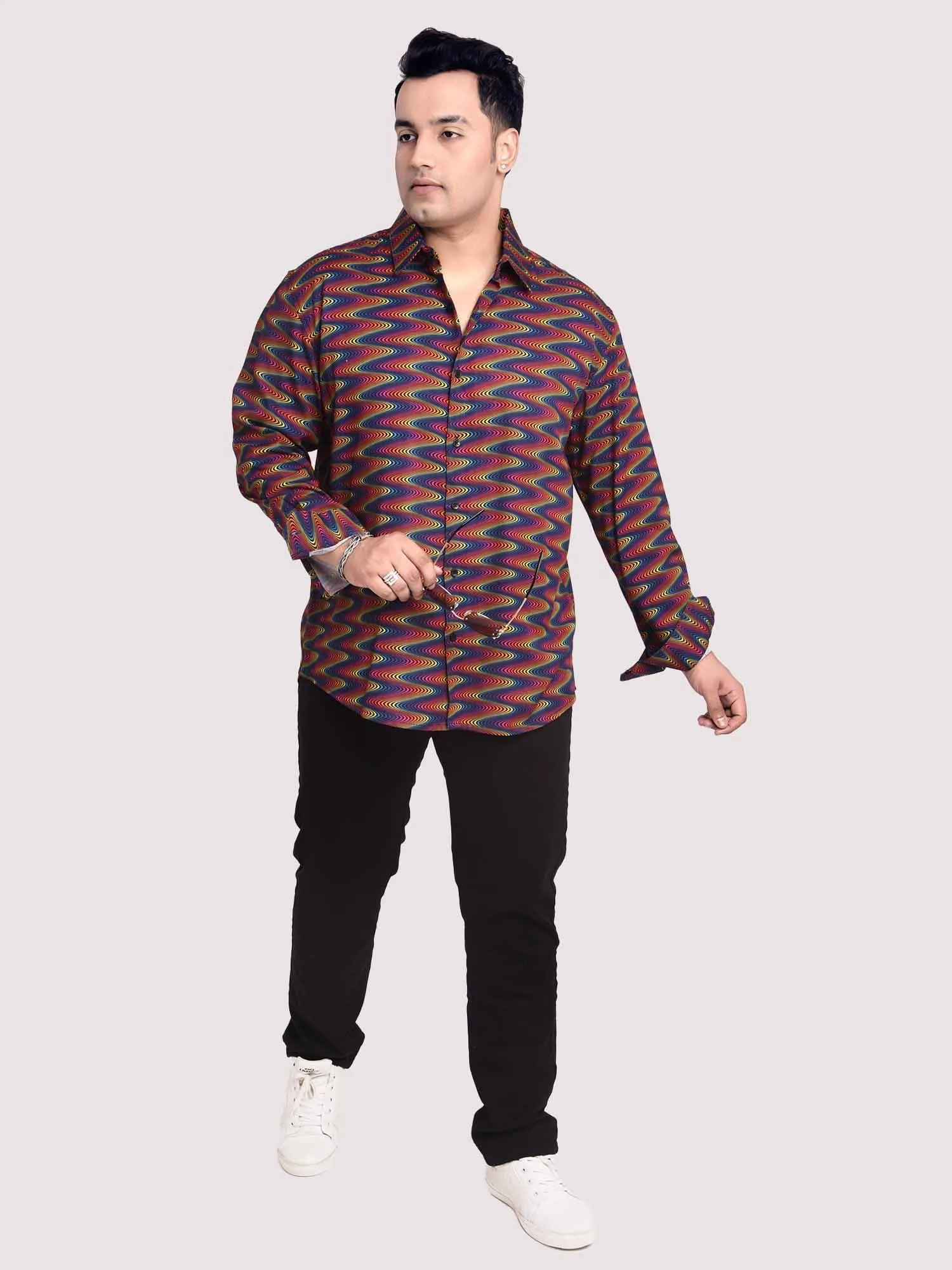 Wave Printed Cotton Full sleeve Men's Plus size