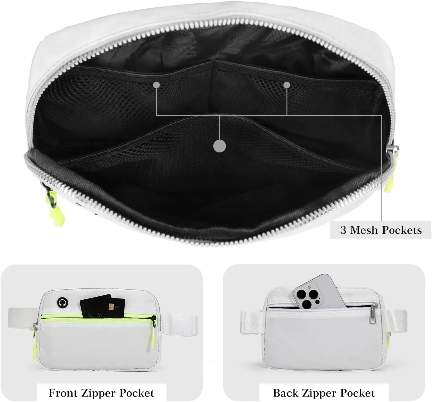 White Belt Bag for Women Men, Small White Crossbody Fanny Pack, Everywhere Mini Belt Bags Waist Pack with Extended Strap