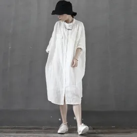 White Shirt Loose long Sleeve Midi Dresses PZ97214