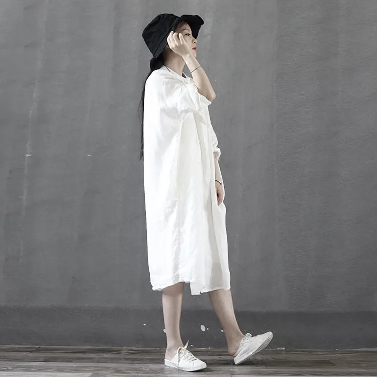 White Shirt Loose long Sleeve Midi Dresses PZ97214