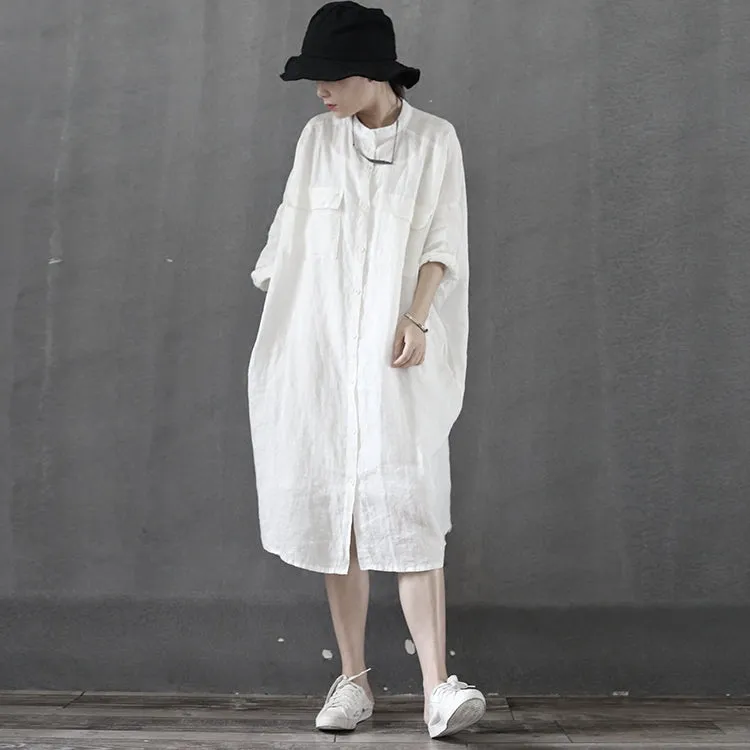 White Shirt Loose long Sleeve Midi Dresses PZ97214