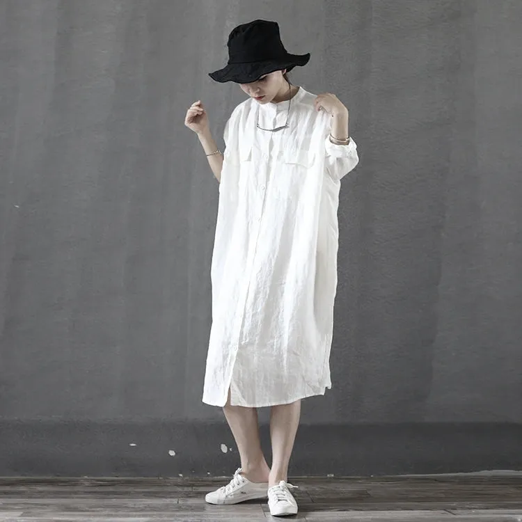 White Shirt Loose long Sleeve Midi Dresses PZ97214