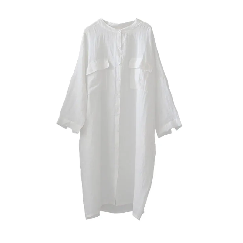 White Shirt Loose long Sleeve Midi Dresses PZ97214