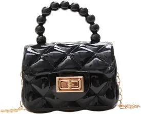 Women Girls Mini Jelly Purse Small Candy Color Jelly Crossbody Bag Cute Princess Shoulder Bag with Pearls Top Handle
