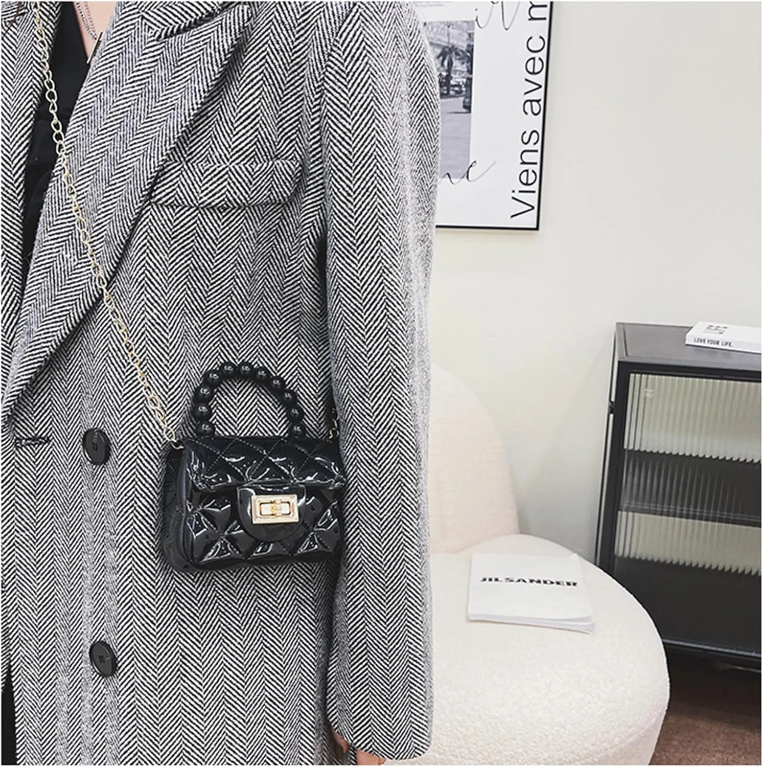 Women Girls Mini Jelly Purse Small Candy Color Jelly Crossbody Bag Cute Princess Shoulder Bag with Pearls Top Handle