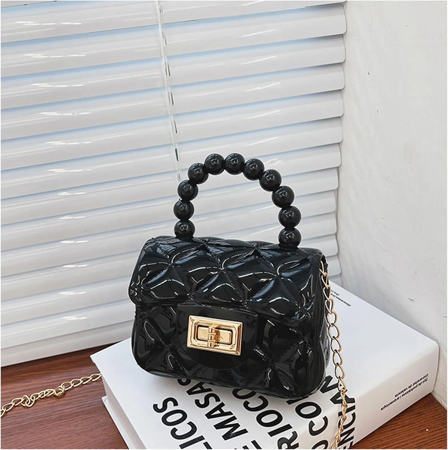 Women Girls Mini Jelly Purse Small Candy Color Jelly Crossbody Bag Cute Princess Shoulder Bag with Pearls Top Handle
