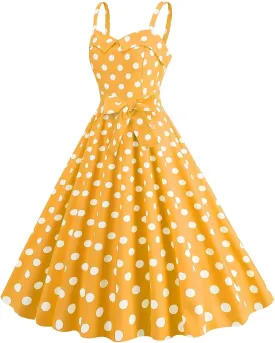 Women Vintage Polka Dot 1950s Rockabilly Halter Audrey Dress Retro Floral Evening Cocktail Swing Dress