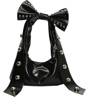 Y2K Handbag Bow Shoulder Bag Women Studded Purse Beaded Vintage Punk Clutch Trendy Underarm Bag Dumpling Purse