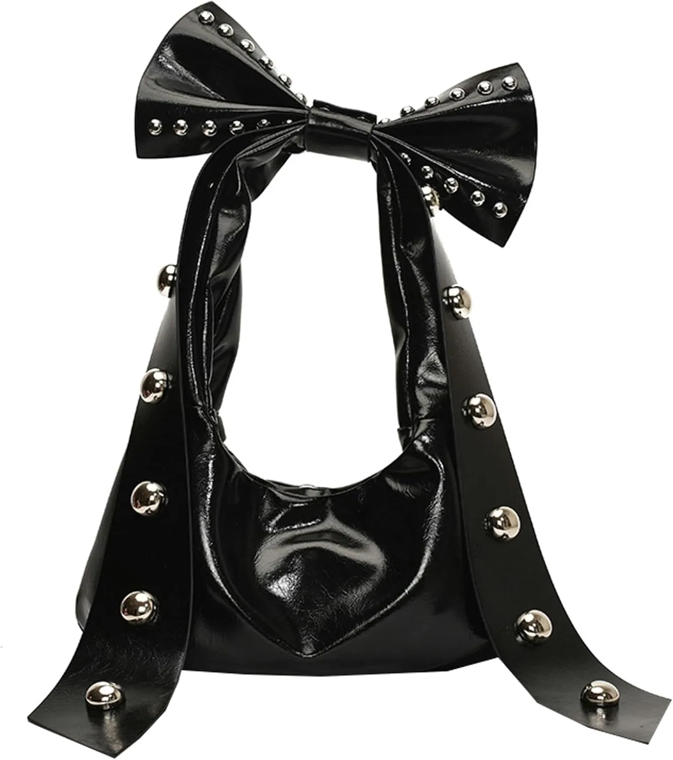 Y2K Handbag Bow Shoulder Bag Women Studded Purse Beaded Vintage Punk Clutch Trendy Underarm Bag Dumpling Purse